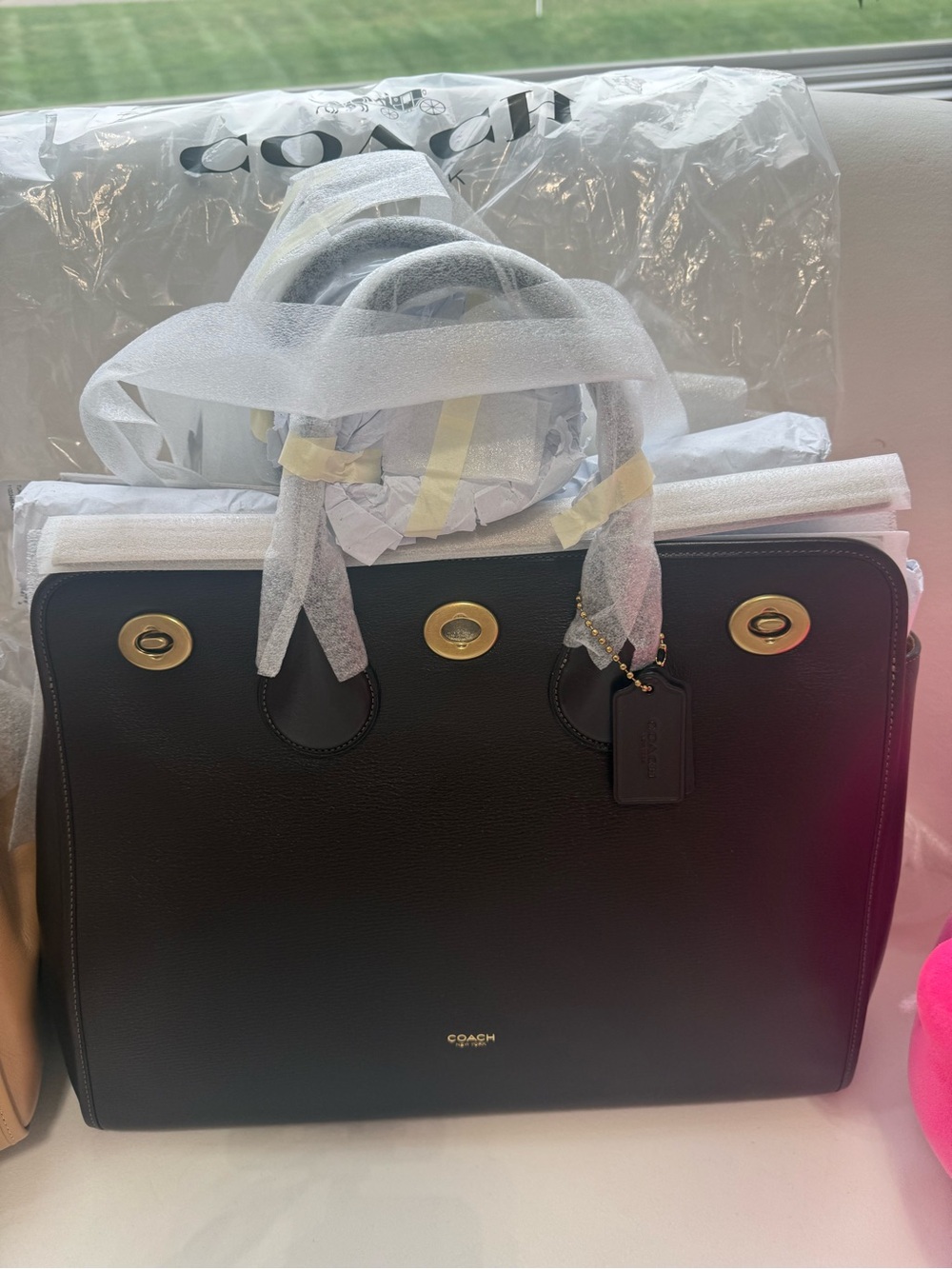 Coach Black Pebbled Leather Tote with Gold Accents